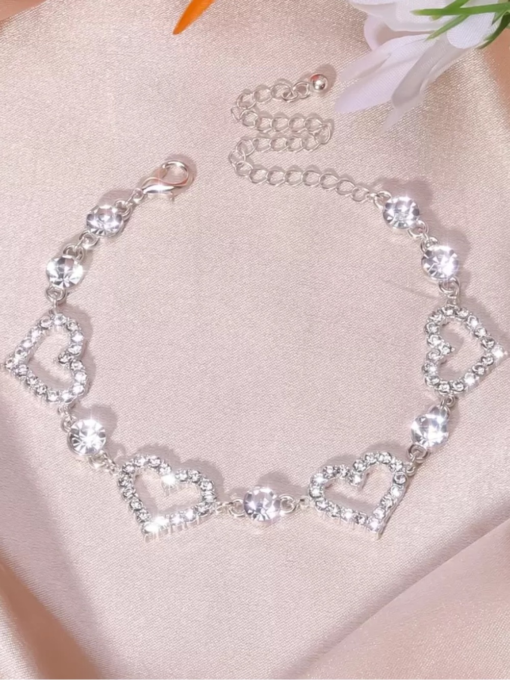 Silver Heart Crystal Bracelet - Elegant Women's Jewelry
